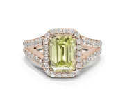 Emerald Cut Halo Pavé Engagement Ring Setting for a Fancy Yellow Lab-Grown Diamond | Narrow Split Shank | Rose Gold