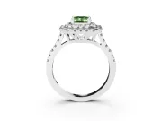 Fancy Green Emerald Cut Diamond Double Halo Statement Ring Set in Platinum with Pavé Band