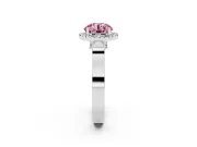 Round Halo Engagement Ring Setting for a Fancy Pink Lab-Grown Diamond | Pavé Panel Shoulders | Sterling Silver