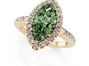 Marquise Pave Halo Engagement Ring Setting for a Fancy Green Lab-Grown Diamond | Pave Band | Yellow Gold