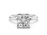 Princess Cut Diamond Solitaire Engagement Ring Set in White gold with Prong Setting and Polished Band