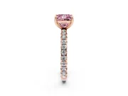 Fancy Pink Princess Cut Diamond Pavé Solitaire Ring Set in Rose gold with Round Band and Prong Setting