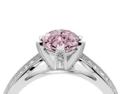 Fancy Pink Marquise Cut Diamond Solitaire Ring Set in Silver with Milgrain Double Row Round Pavé Band