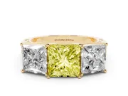 Princess Cut Three Stone Engagement Ring Setting for a Fancy Yellow Lab-Grown Diamond | Beaded Shoulders | Yellow Gold