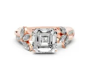 Asscher Cut Floral Vine Engagement Ring Setting | Rose Gold