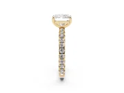 Radiant Cut Diamond Pavé Solitaire Ring Set in Yellow gold with Round Band and Prong Setting