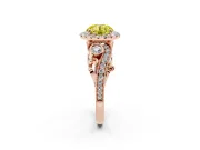 Fancy Yellow Round Cut Diamond Halo Ring Set in Rose gold with Milgrain Pavé Band and Prong Setting