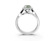 Oval Halo Pavé Engagement Ring Setting for a Fancy Green Lab-Grown Diamond | Narrow Split Shank | Sterling Silver