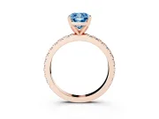 Fancy Blue Cushion Cut Diamond Pavé Band Solitaire Set in Rose gold with Prong Setting