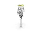 Fancy Yellow Pear Cut Diamond Solitaire Ring Set in Platinum with Layered Twist Pavé Band
