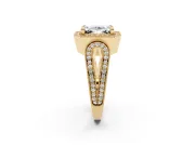 Emerald Cut Diamond Halo Ring Set in Yellow gold with Milgrain Accent Split Shank