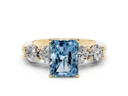 Radiant Cut Five Stone Engagement Ring Setting for a Fancy Blue Lab-Grown Diamond | Prong Set Side Stones | Yellow Gold