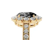 Oval Vintage Halo Engagement Ring Setting for a Black Center | Milgrain Channel Band | Yellow Gold