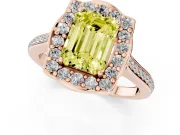 Emerald Cut Petal Tip Halo Engagement Ring Setting for a Fancy Yellow Lab-Grown Diamond | Pavé Band | Rose Gold