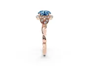 Round Halo Engagement Ring Setting for a Fancy Blue Lab-Grown Diamond | Leaf Shoulders | Rose Gold