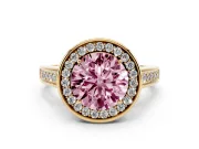 Round Rimmed Halo Engagement Ring Setting for a Fancy Pink Lab-Grown Diamond | Yellow Gold