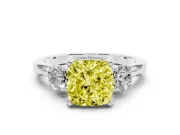 Cushion Cut Hidden Halo Three Stone Engagement Ring Setting for a Fancy Yellow Lab-Grown Diamond | White Gold