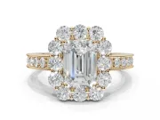 Emerald Cut Vintage Halo Engagement Ring Setting | Milgrain Channel Band | Yellow Gold
