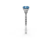 Cushion Cut Three Stone Engagement Ring Setting for a Fancy Blue Lab-Grown Diamond | Pave Shoulders | Platinum