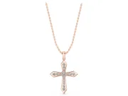 Round Lab-Grown Diamond Vintage Milgrain Cross Pendant Necklace | Pointed Arms | Rose Gold