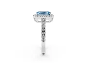 Fancy Blue Emerald Cut Diamond Halo Ring Set in Platinum with Delicate Pavé Band and Prong Setting