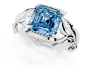 Asscher Cut Leaf Bypass Engagement Ring Setting for a Fancy Blue Lab-Grown Diamond | Sterling Silver