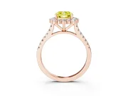Cushion Cut Scalloped Halo Engagement Ring Setting for a Fancy Yellow Lab-Grown Diamond | Single Row Pave | Rose Gold