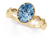 Fancy Blue Oval Cut Diamond Milgrain Marquise Twist Band Ring Set in Yellow gold with Prong Setting