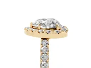 Heart Cut Diamond Halo Pavé Solitaire Ring Set in Yellow gold with Prong-Set Center Stone