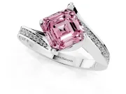 Asscher Cut Bypass Pavé Engagement Ring Setting for a Fancy Pink Lab-Grown Diamond | Swept Shoulders | Sterling Silver