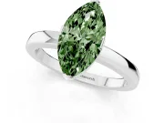 Fancy Green Marquise Cut Diamond Solitaire Ring Set in White gold with Prong Head and Smooth Polished Band