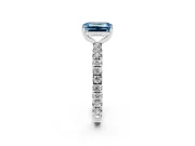 Fancy Blue Emerald Cut Diamond Pavé Solitaire Ring Set in Silver with Round Band and Prong Setting