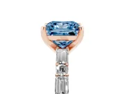 Fancy Blue Princess Cut Diamond Solitaire Set in Rose gold with Side Baguettes and Channel Set Band