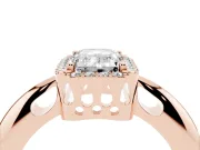 Emerald Cut Diamond Halo Engagement Ring Set in Rose gold with Plain Split Shank and Prong Setting