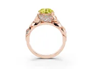 Fancy Yellow Round Cut Diamond Leaf-Inspired Engagement Ring Set in Rose gold with Round Accents
