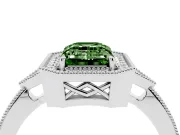 Fancy Green Emerald Cut Diamond Halo Engagement Ring Set in Platinum with Milgrain Pavé Band