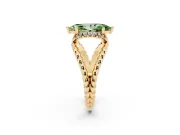 Fancy Green Marquise Cut Diamond Halo Ring Set in Yellow gold with Twisted Band and Prong Setting