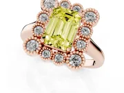 Emerald Cut Milgrain Cluster Halo Engagement Ring Setting for a Fancy Yellow Lab-Grown Diamond | Plain Band | Rose Gold
