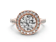 Round Vintage Milgrain Halo Engagement Ring Setting | Pierced Gallery | Rose Gold
