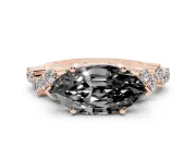 Marquise Scattered Accent Engagement Ring Setting for a Black Center | Slim Band | Rose Gold
