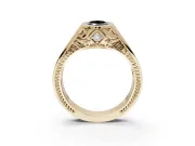Marquise Vintage Bezel Engagement Ring Setting for a Black Center | Engraved Band | Yellow Gold