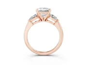 Three-Stone Princess Cut Diamond Ring Set in Rose gold with Pear Side Stones and Prong Setting