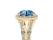 Round Halo Engagement Ring Setting for a Fancy Blue Lab-Grown Diamond | Pave Split Shank | Yellow Gold