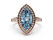 Fancy Blue Marquise Cut Diamond Halo Solitaire Ring Set in Rose gold with Pavé Band and Bezel Setting