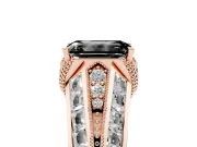 Fancy Black Emerald Cut Diamond Vintage-Inspired Milgrain Ring Set in Rose gold with Accent Split Shank