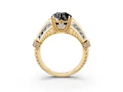 Round Vintage Milgrain Engagement Ring Setting for a Black Center | Hidden Halo | Yellow Gold
