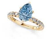 Pear-Shaped Pavé Engagement Ring Setting for a Fancy Blue Lab-Grown Diamond | Yellow Gold