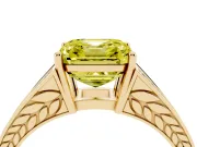Fancy Yellow Asscher Cut Diamond Split Shank Ring Set in Yellow gold with Pavé Band and Prong Setting