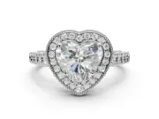 Heart-Shaped Milgrain Halo Engagement Ring Setting | Graduated Bezel Accents | Sterling Silver