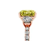 Asscher Cut Three Stone Engagement Ring Setting for a Fancy Yellow Lab-Grown Diamond | Pave Shoulders | Rose Gold